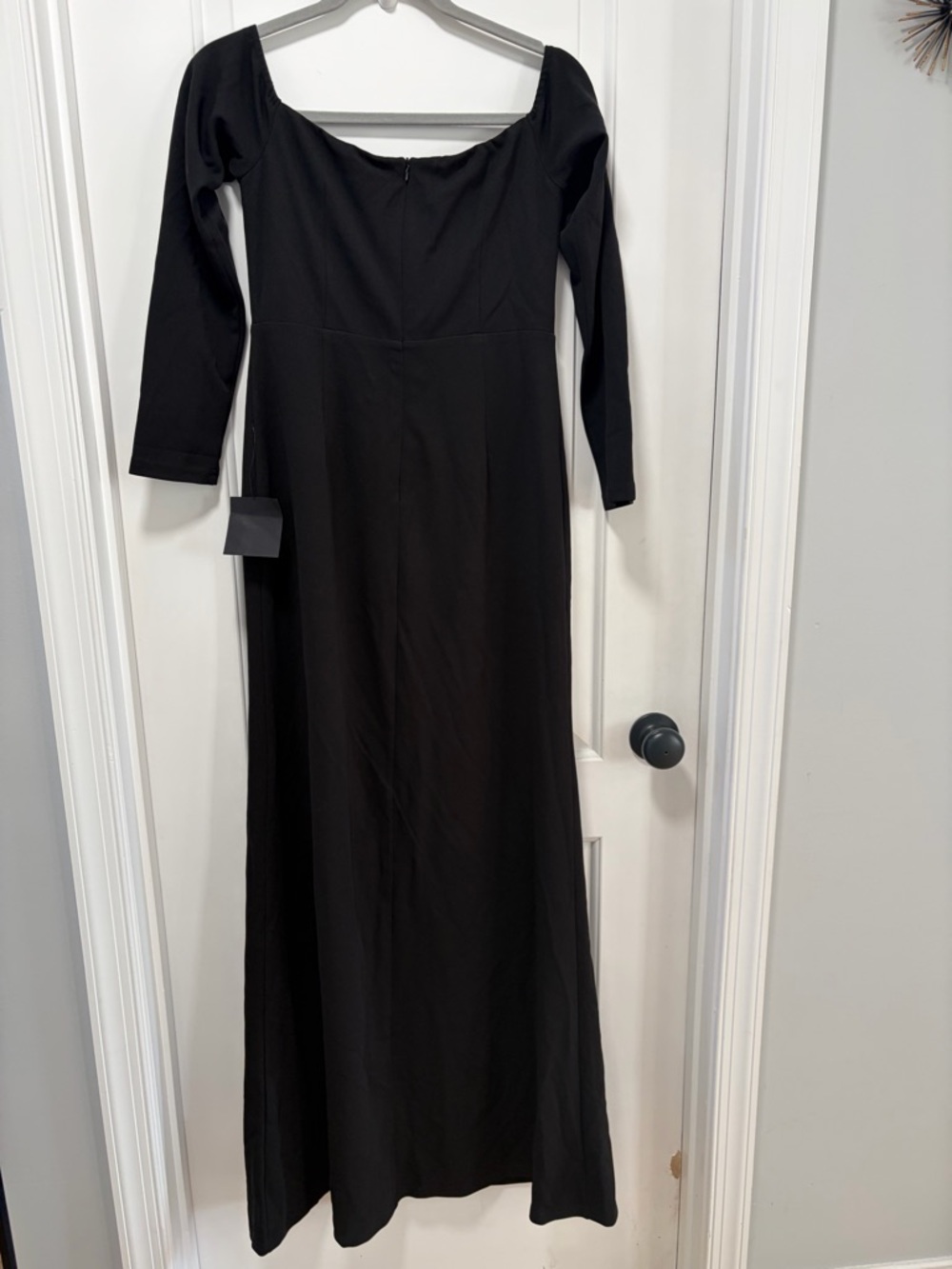 Lulus Infinitely Elegant NWT size Large Black Long Sleeve Maxi Dress Square Neck - Picture 12 of 13
